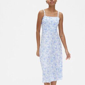 Gap Print Fit and Flare Cami Midi Dress Blue White Floral Size Small